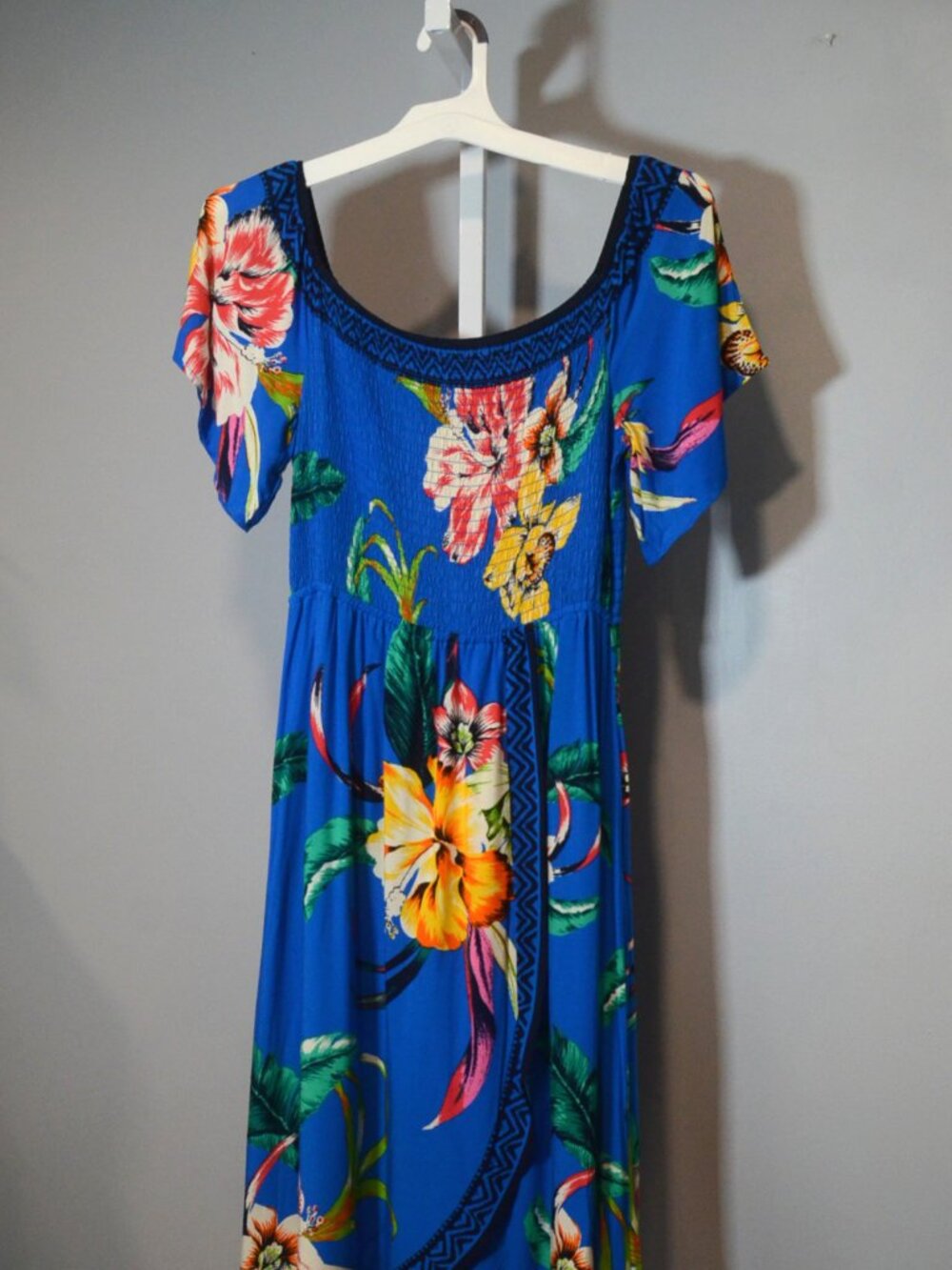 Jealous Tomato Size M Pullover Maxi Dress Faux Wrap High-Low Hem Tropical Theme